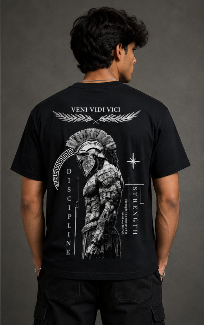 Veni Vidi Vici โ Spartan Warrior Oversized Tee (Black)