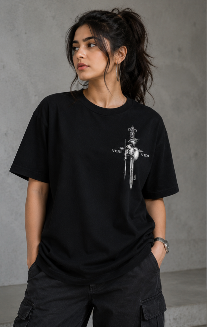 Veni Vidi Vici – Spartan Warrior Oversized Tee (Black)