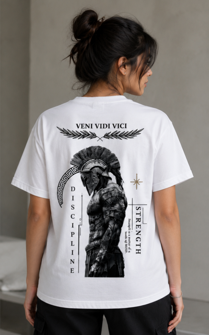 Veni Vidi Vici – Spartan Warrior Oversized Tee (White)