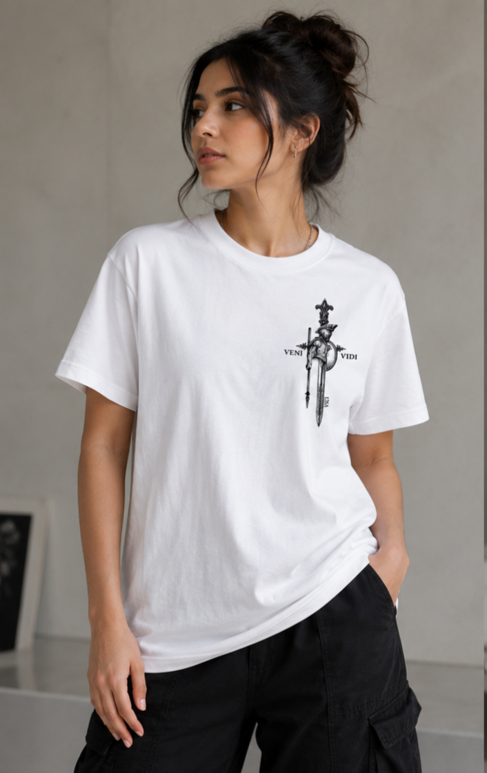 Veni Vidi Vici – Spartan Warrior Oversized Tee (White)