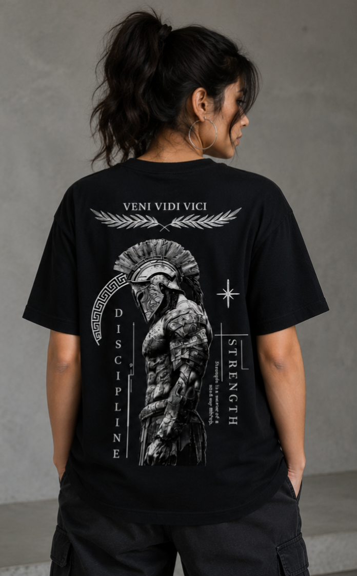 Veni Vidi Vici – Spartan Warrior Oversized Tee (Black)